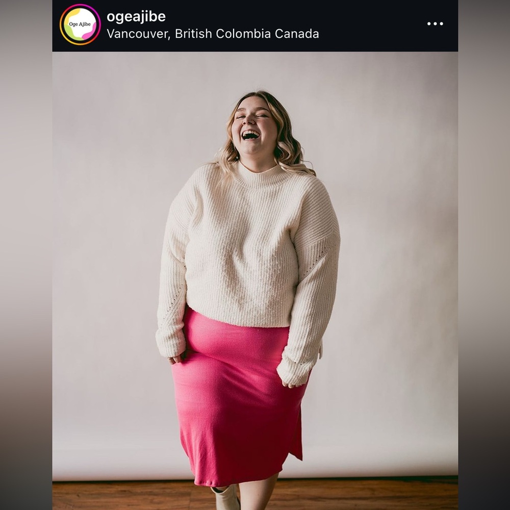XXL Oge Ajibe Pink Ribbed Midi Skirt